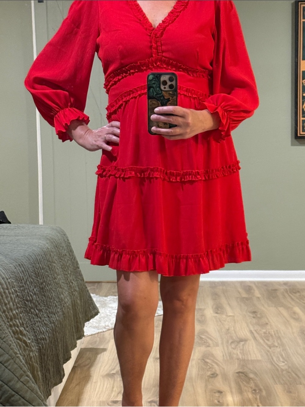 Red Ruffle Tiered Mini Dress with V-Neck